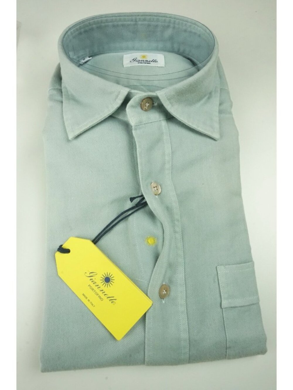 Giannetto Solid Blue Gray Cotton Flannel Button Up Shirt 15 38 NEW